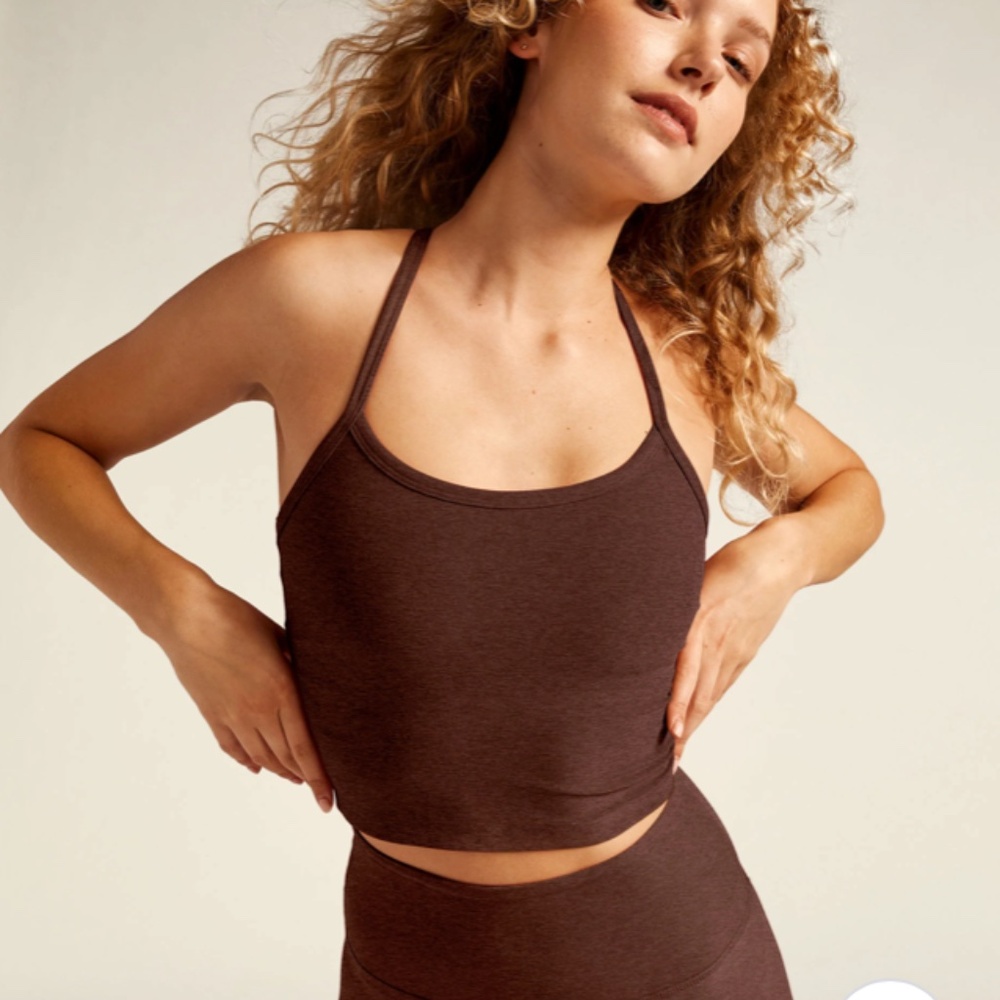 Beyond Yoga Spacedye Slim Racerback Cropped Tank - Chocolate Heather / S